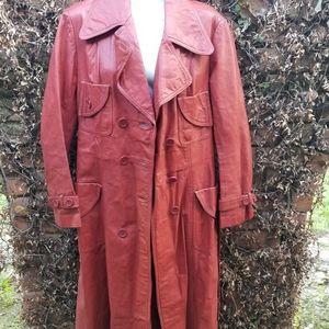 Vintage rust/ orange 70s leather trench 13/14